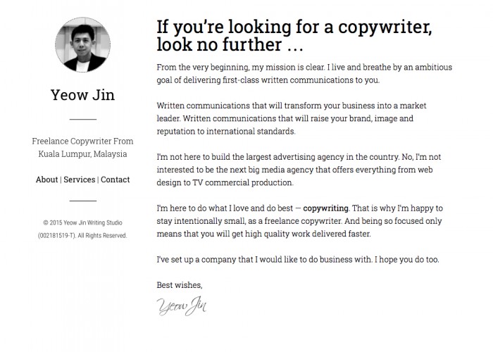 Yeow Jin — Freelance Copywriter, Malaysia